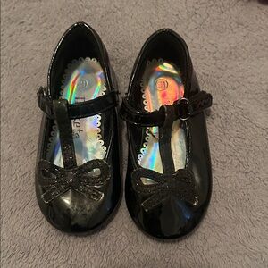 Koala Kids Black Patent Dress Shoes with Glitter Bow